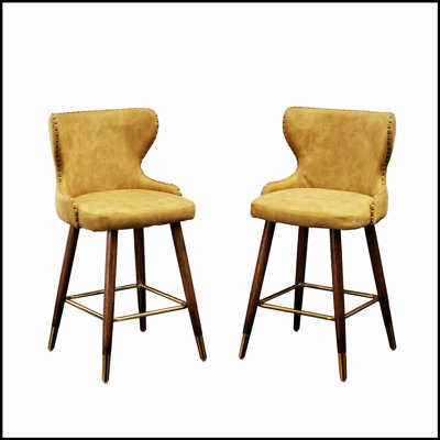 Nevis Mid-century Modern Faux Leather Tufted Nailhead Trim Counter Stool Set of 2, Perfect for Stylish and Comfortable Seating