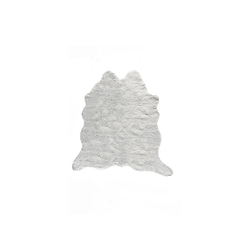 Dillard Gray Faux Fur Area Rug, 4.25' x 5'