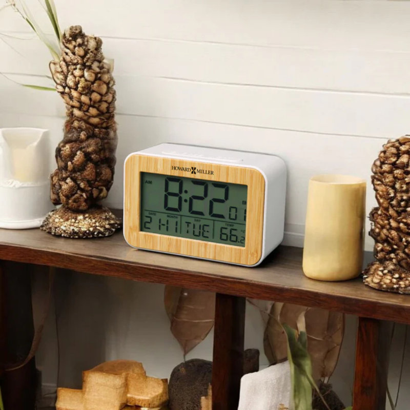 Bamboo Box Digital Alarm Clock With LCD Display, Indoor Temperature With Snooze Function, 2.75" H x 4.25" W x 2" D