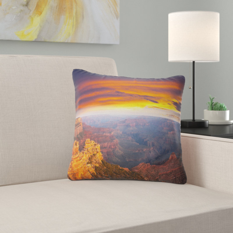Coussin décoratif paysage imprimé Grand Canyon au coucher du soleil, 18 po x 18 po, Coussin décoratif