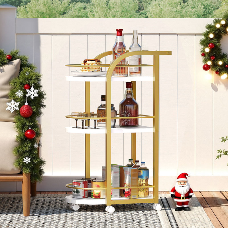 3-Tier Bar Cart Rolling Serving Cart with Fence