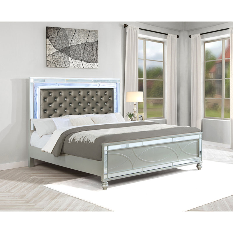 Karmen Metallic Upholstered Tufted Eastern King Panel Bed