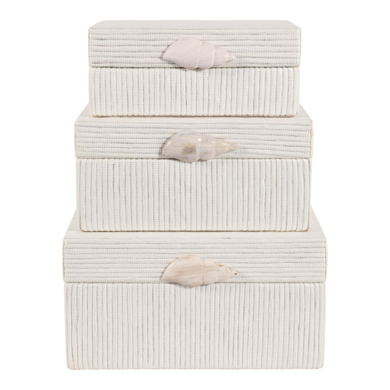Boîtes rectangulaires tissées texturées avec couvercle pour le rangement au bureau - Boîtes de rangement décoratives pour la maison - Paquet de 3, 30,5 cm, 28 cm, 20 cm, brun et ivoire