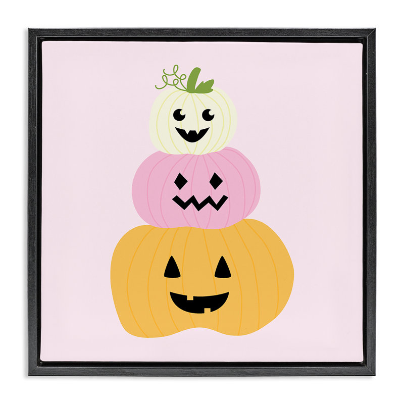Cadre flottant pastel Happy Jack-o-Lanterns, design par Sazerelli Designs, Cadre flottant noir de jais, H 18 po x l 18 po