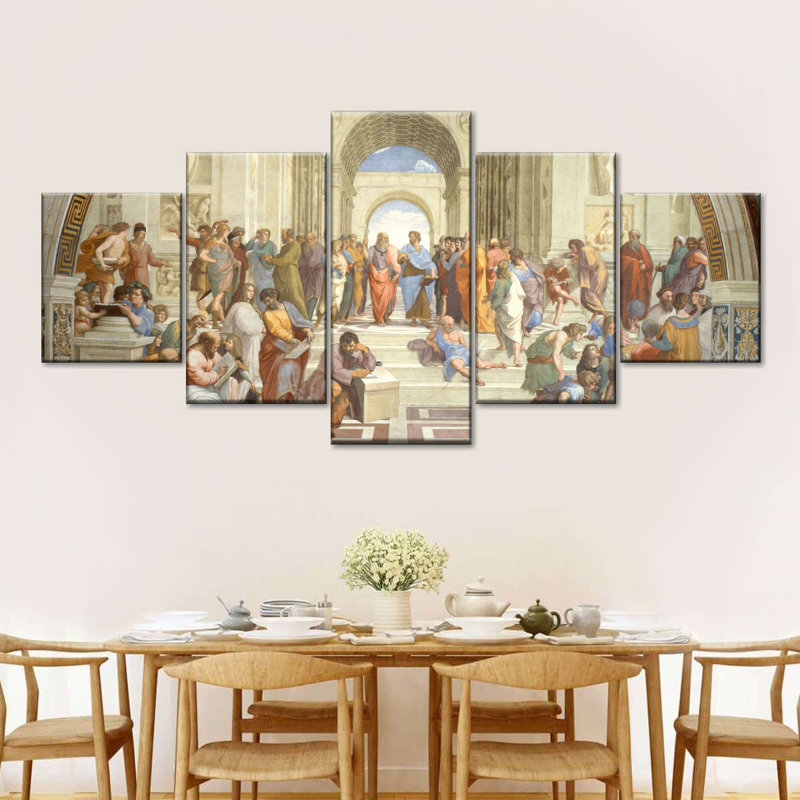 Arches, école d'Athènes, impression sur toile 5 pièces, H 42 po x l 92 po x P 1,25 po