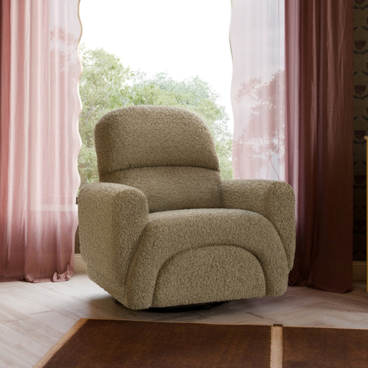 Rainbow Swivel Glider, Teddy Loop Latte Sherpa