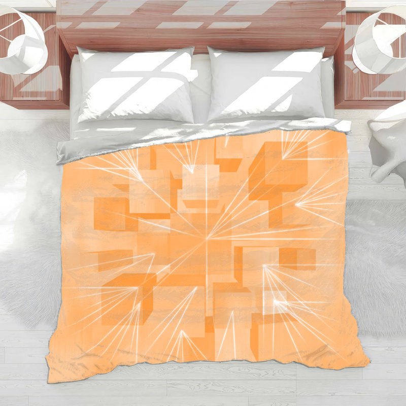 Geometric Cubes Illusion Comforter, Twin Extra Long, Light Orange White