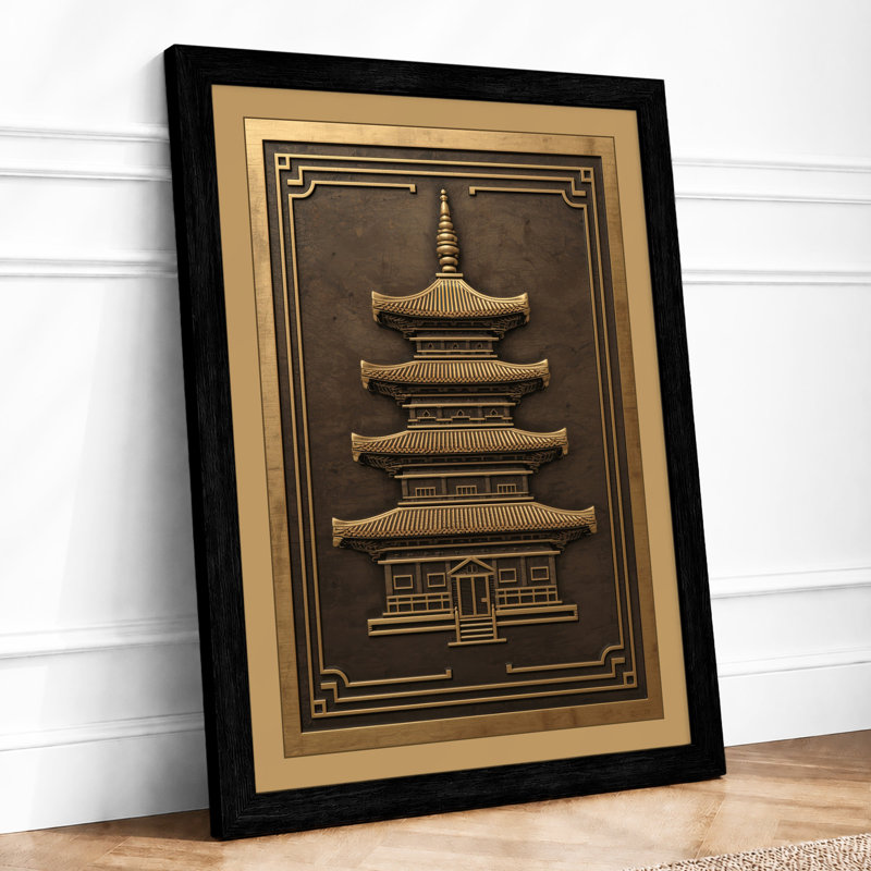 Golden Pagoda Japandi - Framed Print, A1 - 84.1 x 59.4 cm, Black