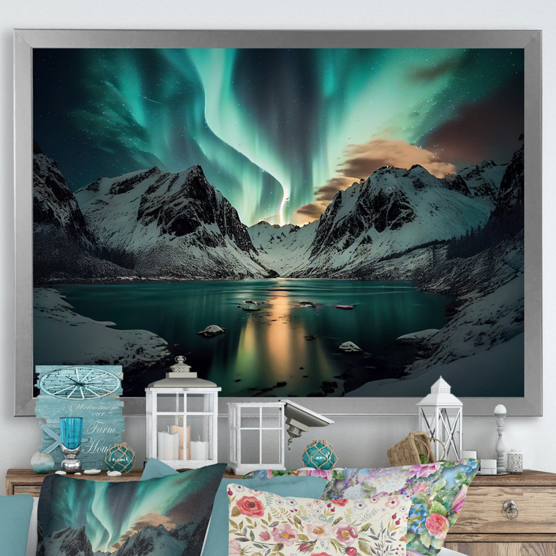 «In The Wilderness Aurora», reproduction sur toile, Cadre photo argenté, H 34 po x l 44 po x P 1,5 po
