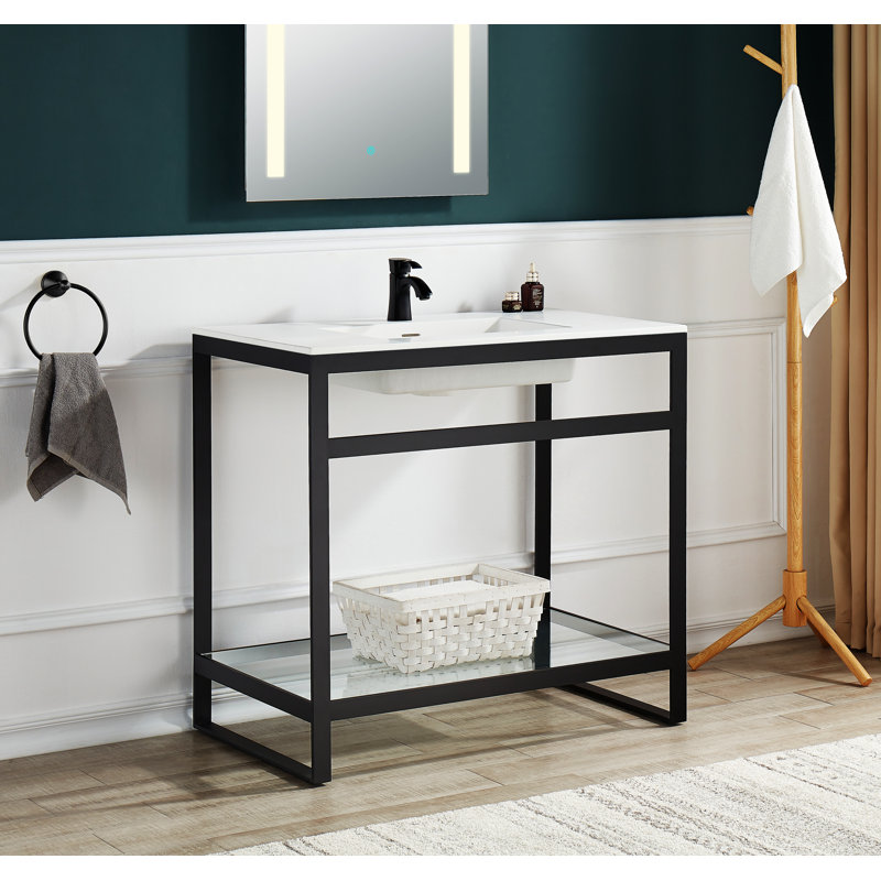 Lavabo de salle de bain console avec trop-plein Orchard Series, Noir mat