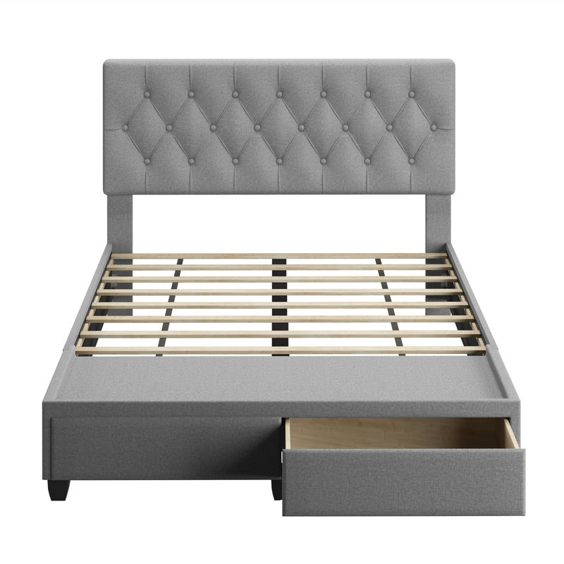 Structure de lit tapissier Salerno, Gris, Double