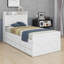 Lit plateforme simple en bois, lit de jour avec prises intégrées et tête de lit de rangement, cadre de lit extensible avec lit gigogne et 3 tiroirs