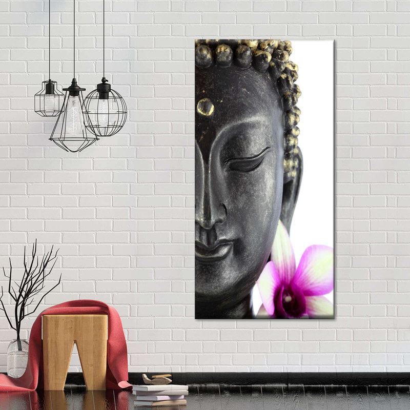 Tête de Bouddha, reproduction sur toile, H 36 po x l 18 po x P 1,25 po