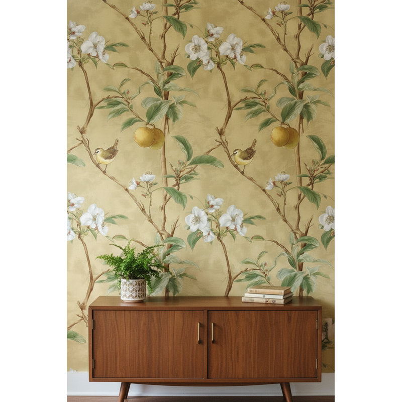 Papier peint floral avec décoration murale oiseaux rétro