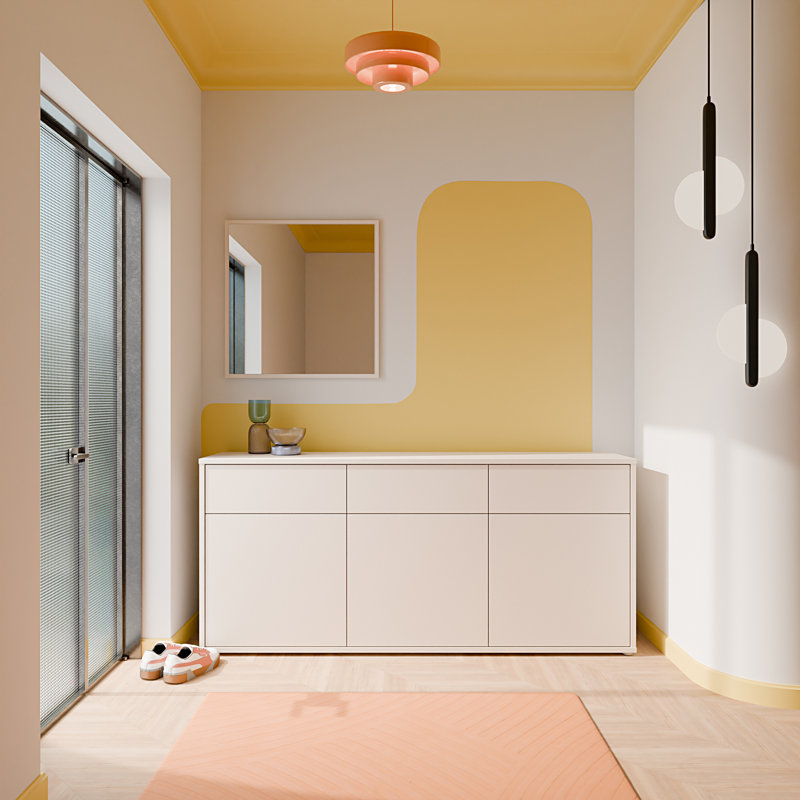 Rydar Modern minimalistic cabinet with 3 doors and 3 drawers, engineered wood, beige, 184.2 cm W x 83.1 cm H x 41.5 cm D