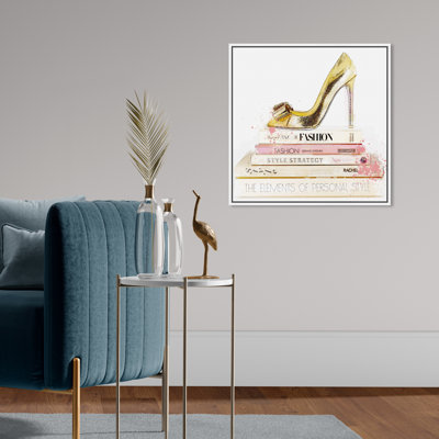 «Gold Shoe and Blush Books», art textuel sur toile