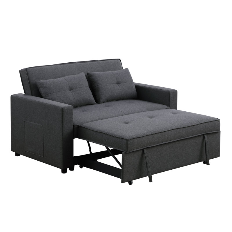 Square Arm Sofa Bed, Dark Gray 100% Linen