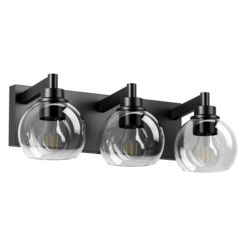 3-light Matte Black Vanity Light, Modern Globe Glass Bathroom Wall Sconce For Mirror, 7.9" H x 19.3" W x 6.97" D, 3 Lights