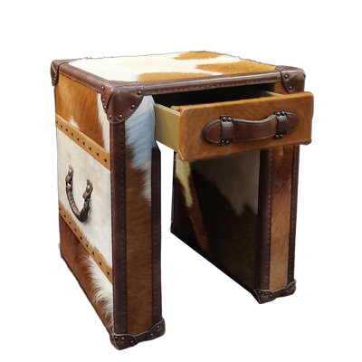 Vintage Cowhide Side Table End Table