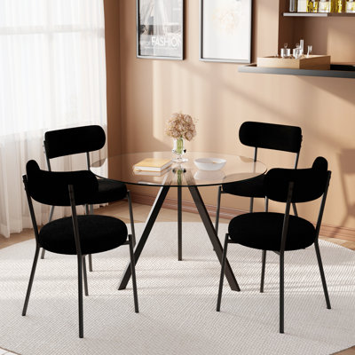 Glass Top Dining Table Set for 4 with Teddy Chairs by Ivy Bronx