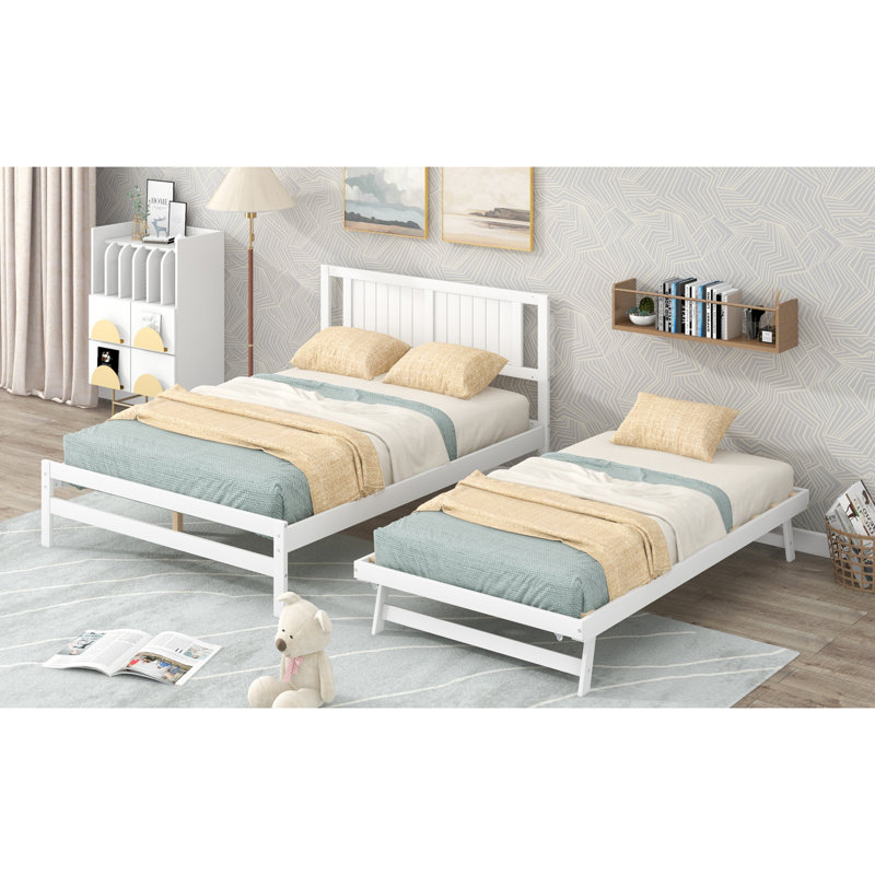 Lit plateforme double avec lit gigogne réglable, blanc (ancien SKU: SM000248AAK)