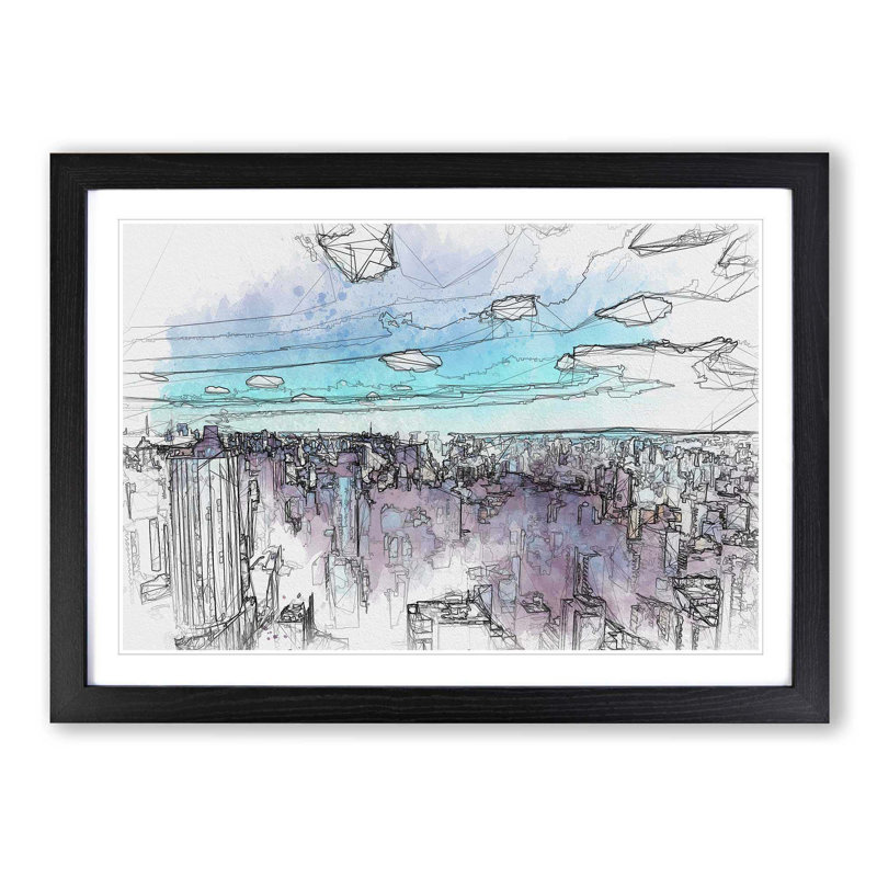 Sao Paulo Brazil Skyline in Abstract - Picture Frame Graphic Art Print, Black, 60cm H x 91cm W x 2cm D