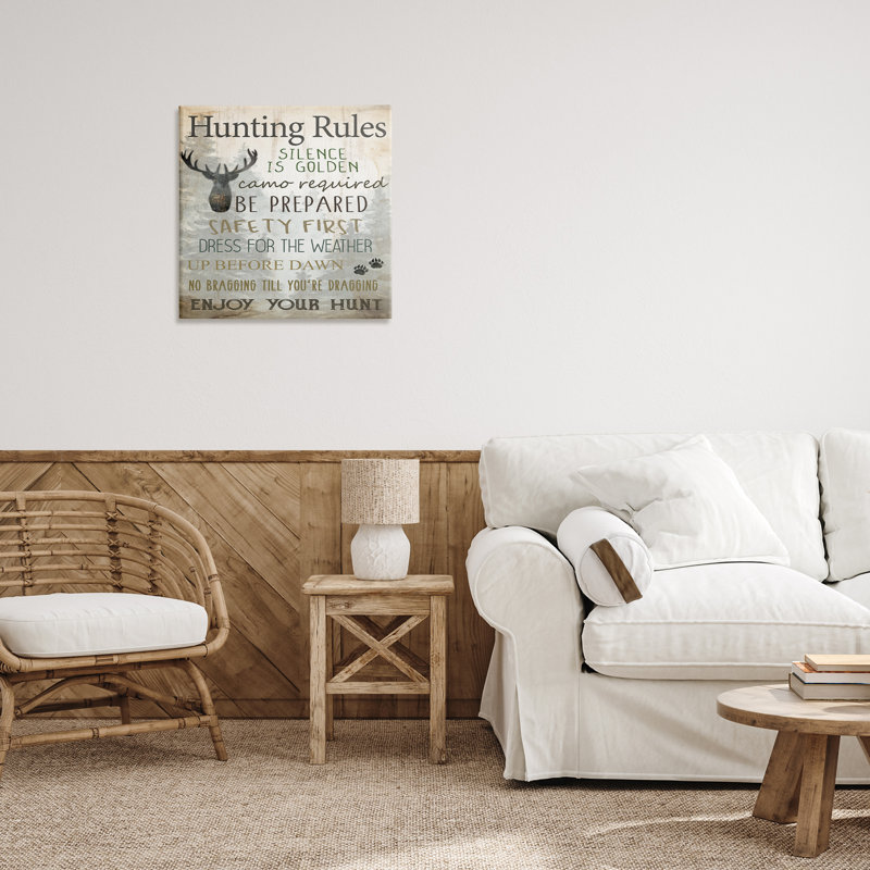 Toile «Hunting Rules Rustic List», conception de Kim Allen, H 17 po x l 17 po