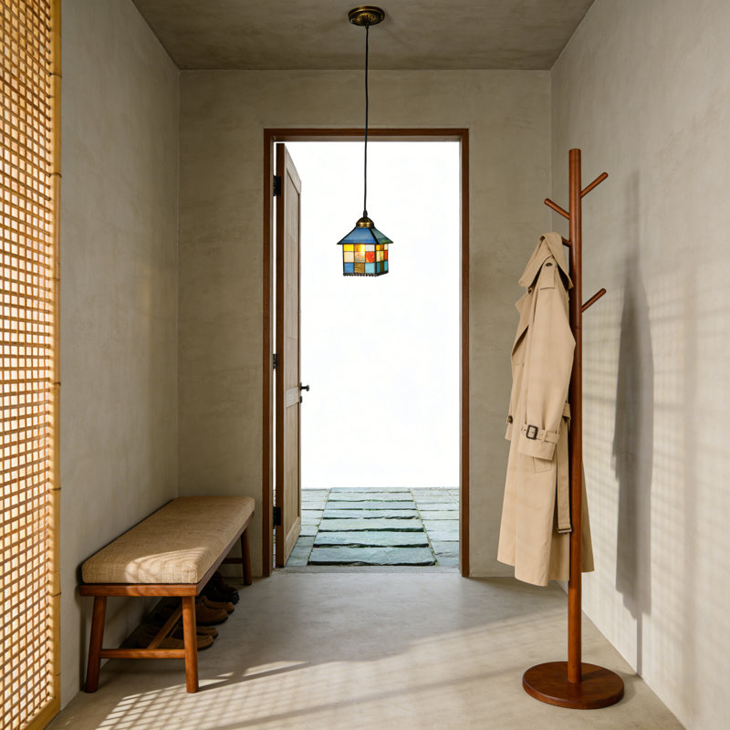 Luminaire suspendu de 5,5 pouces en verre coloré, plafonnier rétro rustique Grid House