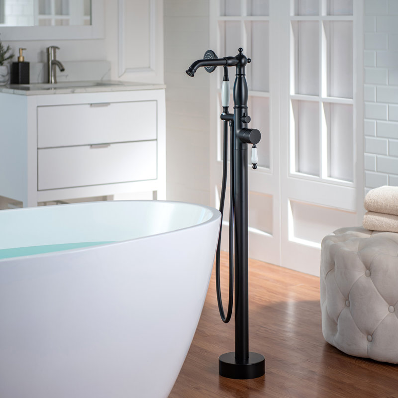 Lumen 1 Handle Floor Freestanding Tub Filler with Diverter, Matte Black