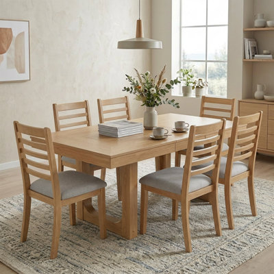 Ensemble de salle à manger 7 pièces en bois massif extensible, table de ferme rectangulaire de 60 à 78 po avec 6 chaises rembourrées