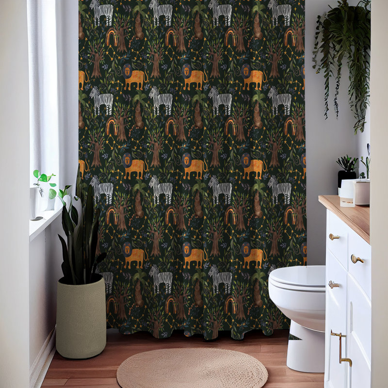 Animal Print and Floral Shower Curtain, 93" H x 70" W