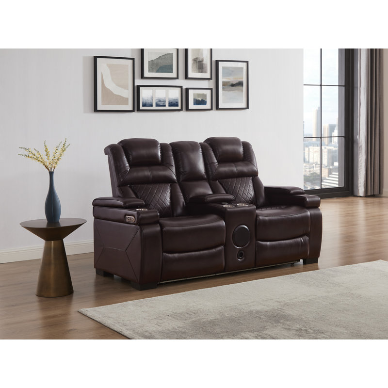 Causeuse inclinable électrique en cuir 72,3 po, Similicuir brun