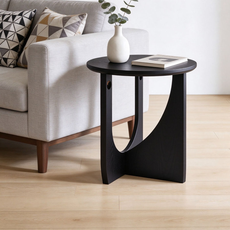 Petite table d'appoint ronde en bois massif, Black