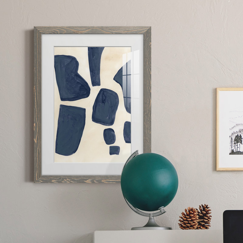 Pièces bleues I - Peinture encadrée, Cadre gris, H 37,5 po x l 27,5 po x P 1 po