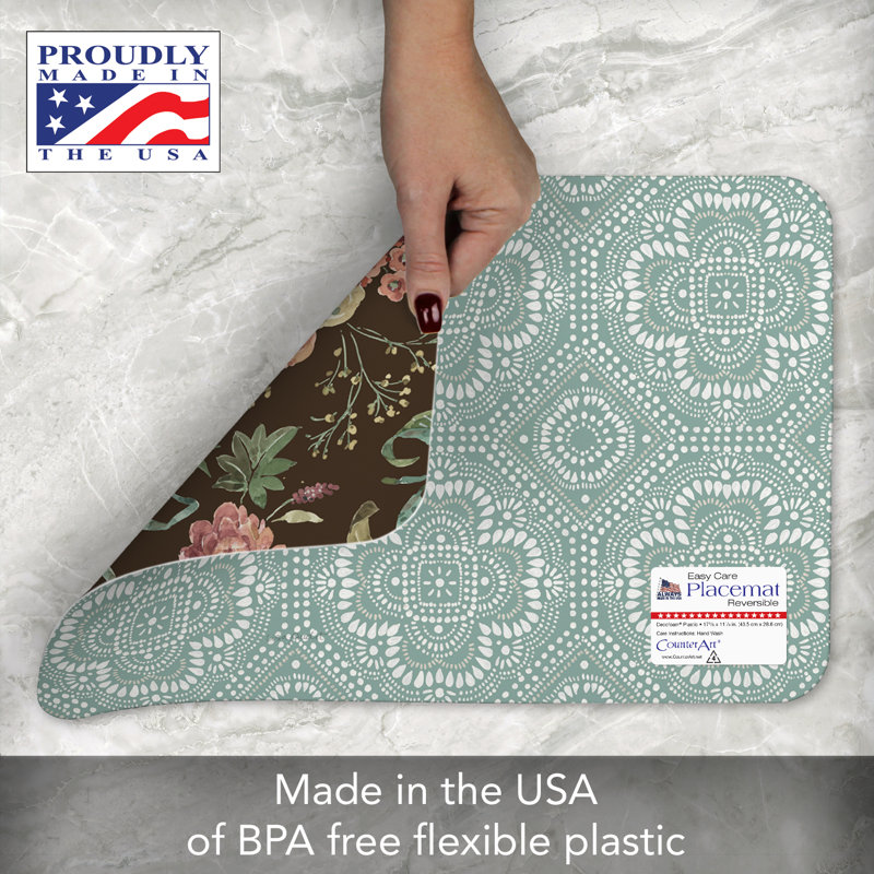 Floral and Geometric Reversible Plastic Placemats, 17" x 11"
