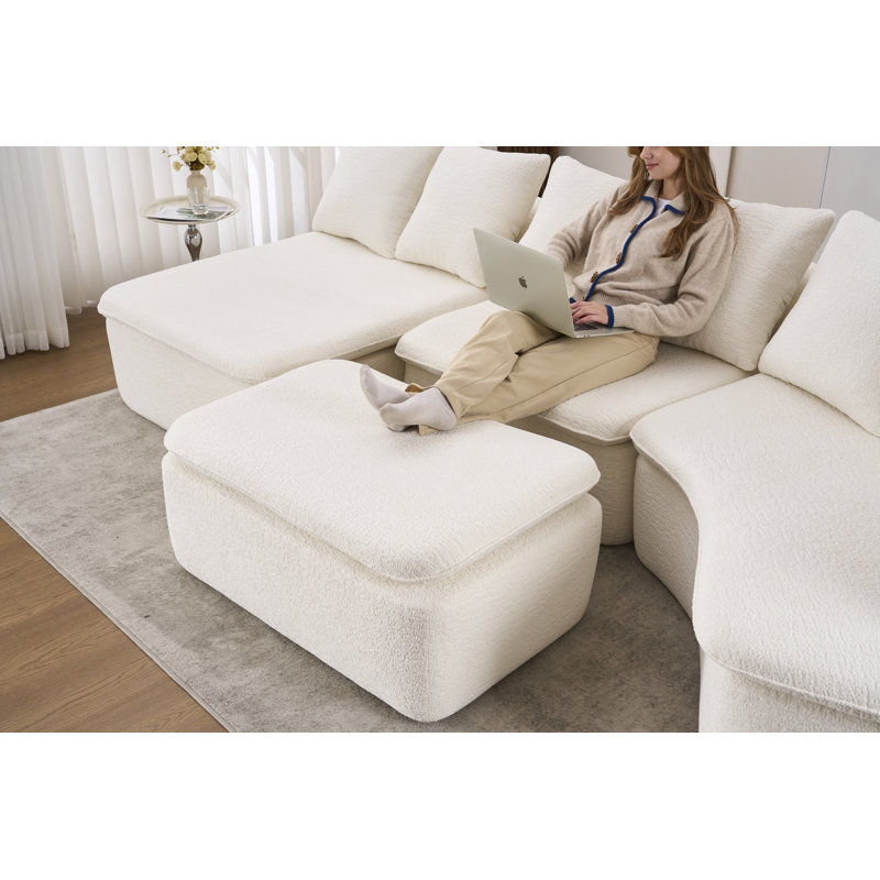 133'' Curved Sectional Sofas With Ottoman, Beige
