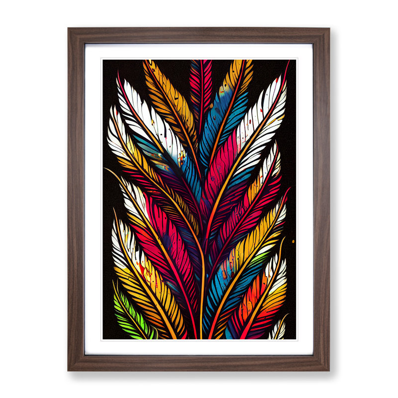 Splashed Feathers No.1 Abstract - Wall Art, 48cm H x 36cm W, Walnut Framed, White