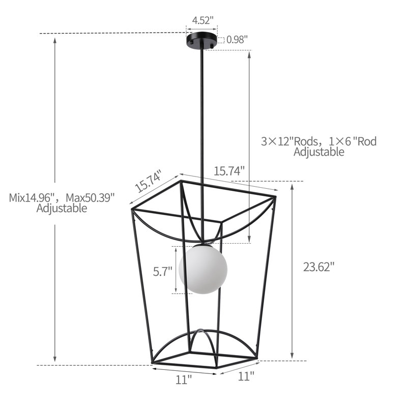 One-Light Black Glass Globe Lantern Pendant Lamp