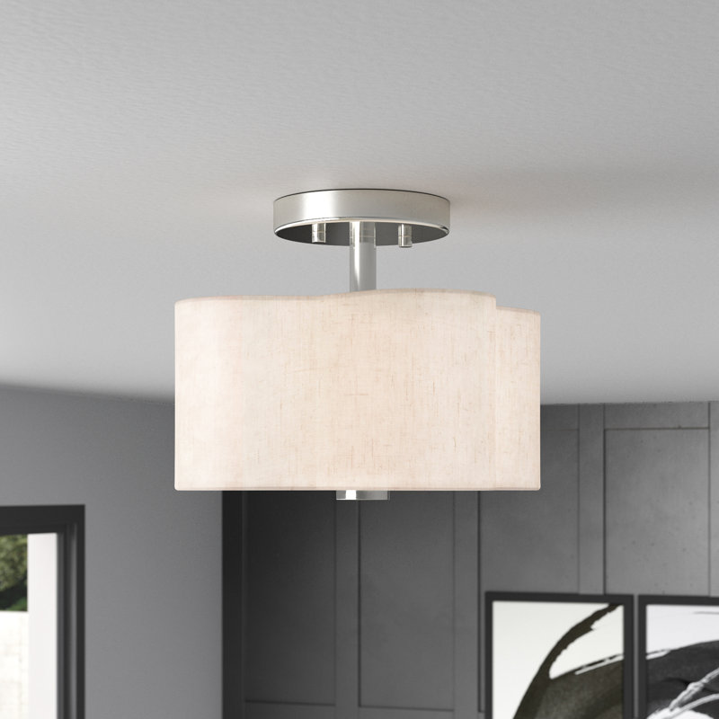 Plafonnier semi-encastré 2 lumières Swarthout, Nickel brossé, H 8,5 po x l 11 po x P 11 po