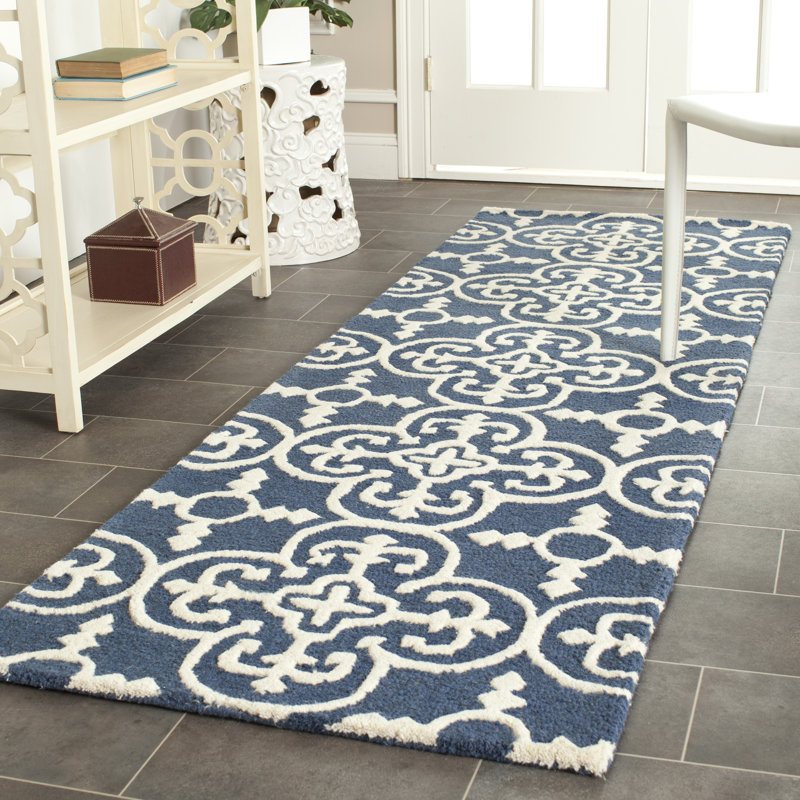 Tapis géométrique en laine touffeté à la main Cambridge, Tapis de couloir 2 pi 6 po x 12 pi