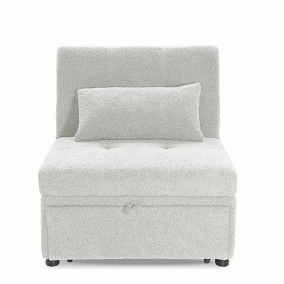 Convertible Sleeper Sofa Chair in Sherpa White
