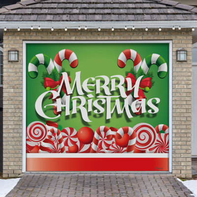 7' X 8' Christmas Candy Garage Door Banner - Holiday Outdoor Decorations