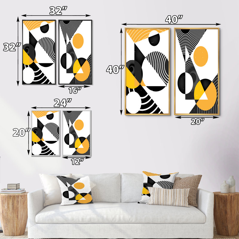 «Retro Abstract Colorful Colorful I», ensemble de 2 impressions, H 20 po x l 24 po x P 1 po, Toile avec cadre doré
