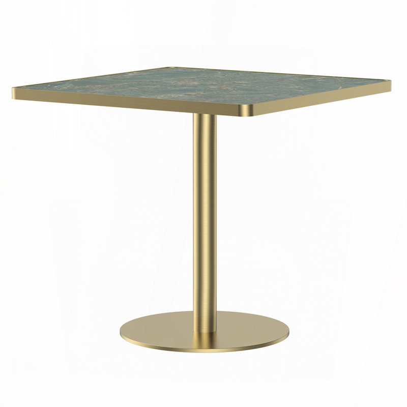 Table bistro carrée 31,5 po - Plateau en faux marbre de montagne enneigé avec pieds dorés, Light Slate Grey/Silver