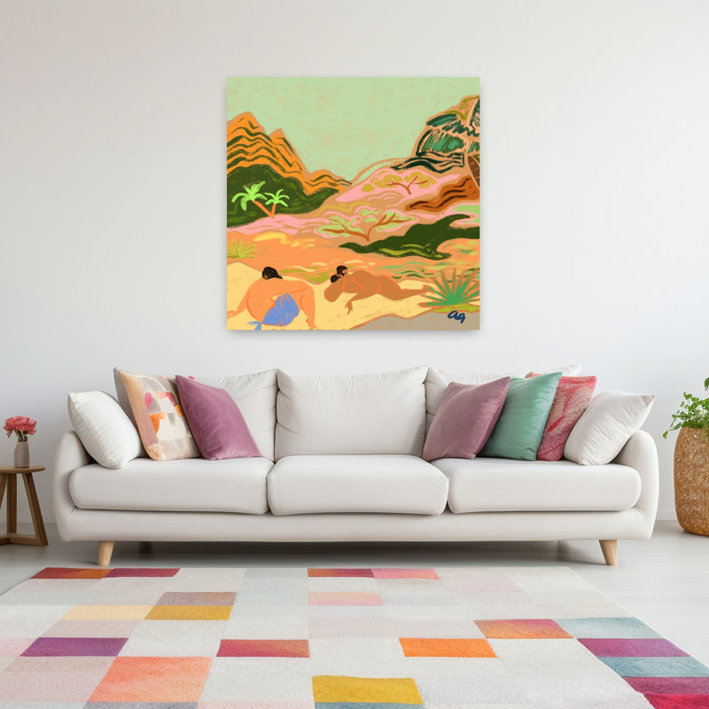 Art contemporain, palmier abstrait coloré, paysage, art naturel, H 48 po x l 48 po