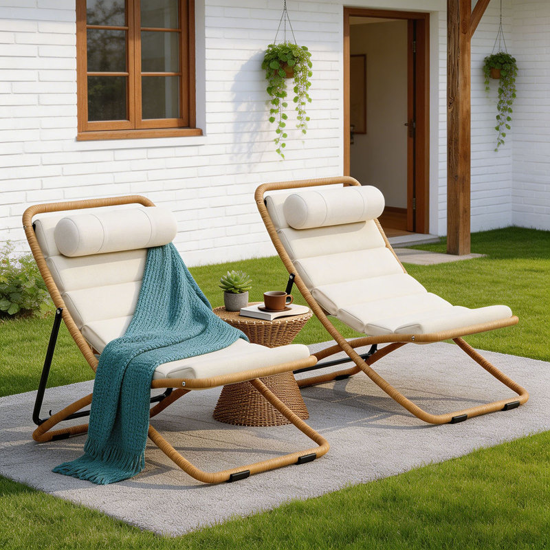 2-Pieces Outdoor Folding Chair (Set of 2), Yellow