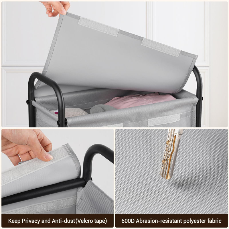 Slim Laundry Hamper With Lid, 50L Small Rolling Laundry Basket On Wheels, 7.9 Narrow Dirty Cloth Cart, Gray