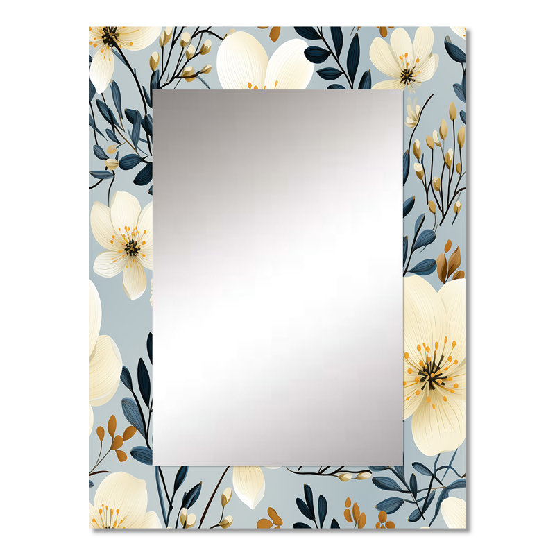 Winham Dreamy Garden Minimalist Flower - Floral Decorative Mirror, Cottage Large Wall Mirror, Printed Metal Art, 32" x 24"