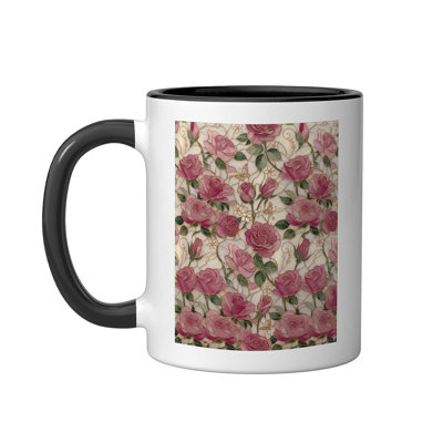 Rose Art Floral Pink Pattern Ceramic Mug, 11oz