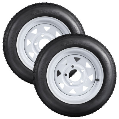 Pneus de remorque 4.80-12 sur jantes (paquet de 2) - 5 trous, entraxe de 4,5 pouces - Indice de charge C 6PR - Ensemble roue-pneu pour remorques utilitaires et bateaux robustes